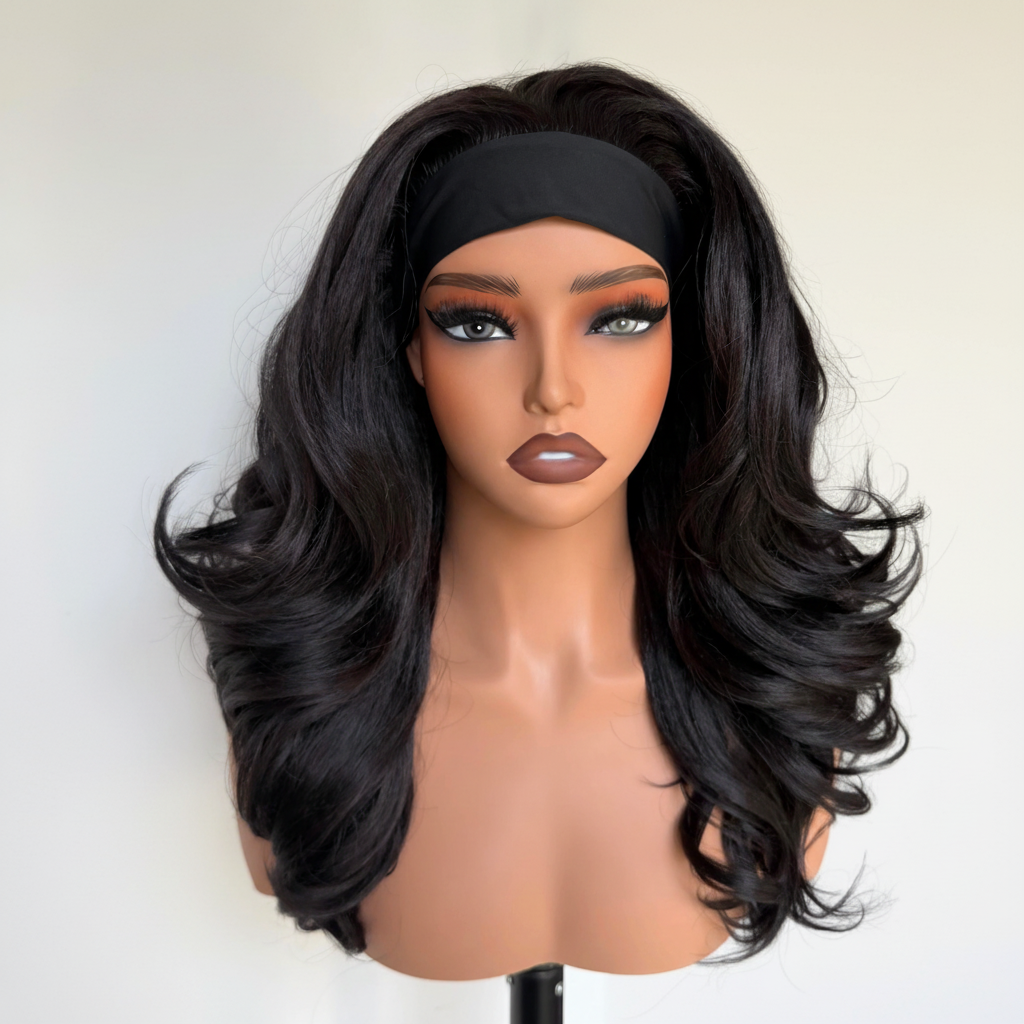 Black Headband Wig Front