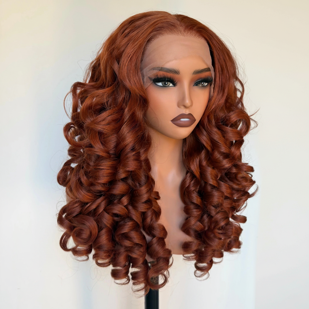 Copper Auburn Curly Wig - Angled