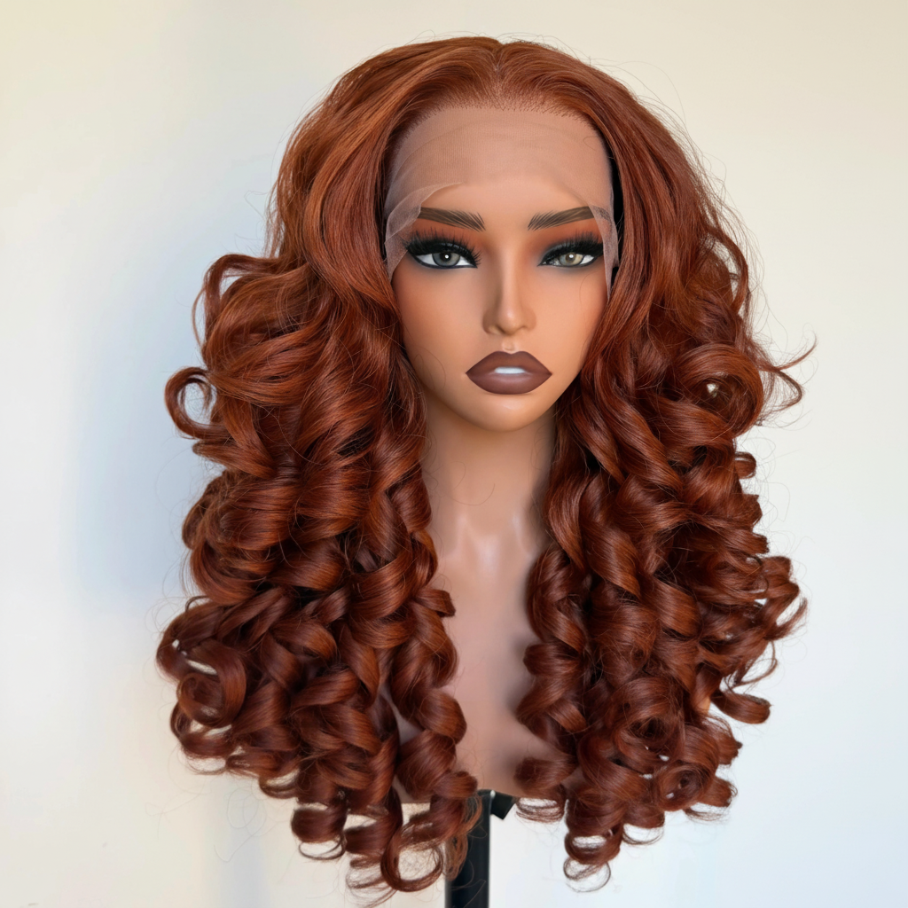 Copper Auburn Curly Wig - Front